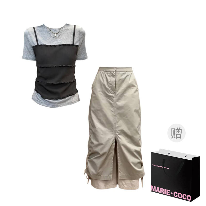 MARIE·COCO Two Piece Skirt Sets Women's Crew Neck Moderate Midi Skirt