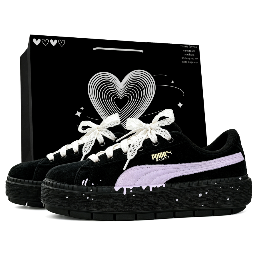 PUMA Platform Trace Abrasion Resistant Low top Skateboard Shoes Women's Black Purple