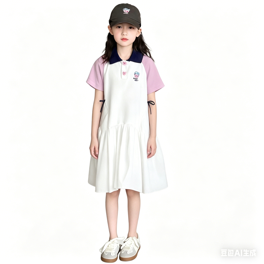 YALU Grade School Dresses Crew Neck Moderate Midi Skirt