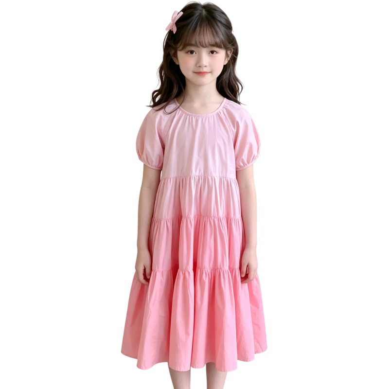 YALU Grade School Dresses Crew Neck Moderate Midi Skirt