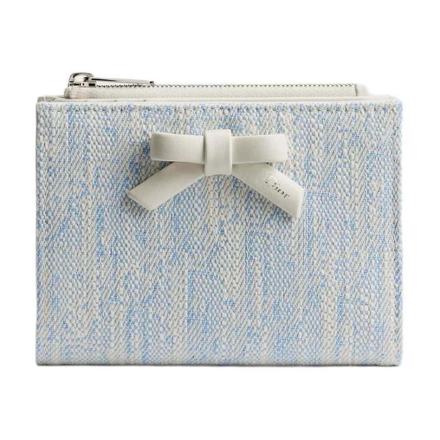 DIOR Cotton With Linen And Cow Leather Wallet Women's Space Blue