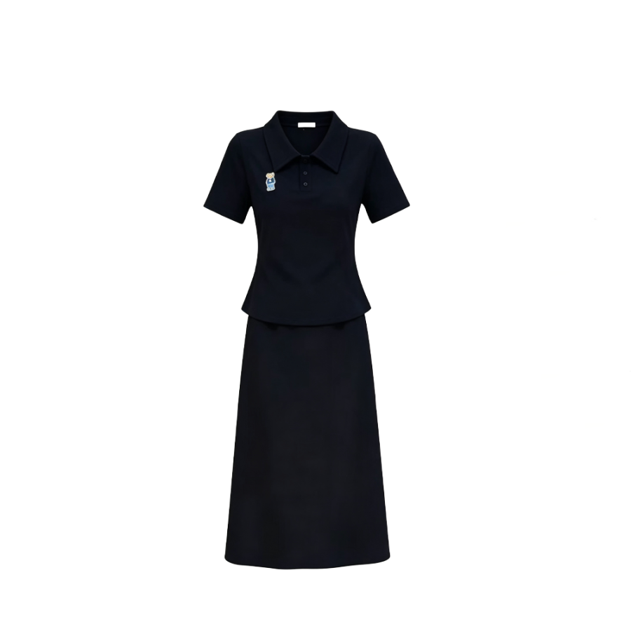 CPAURA Two Piece Skirt Sets Women's Lapel Moderate Long Skirt