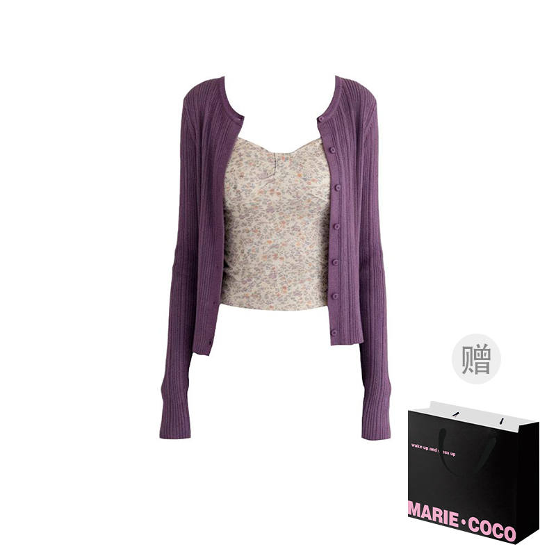 MARIE·COCO Knitwear Women's Cardigan+Camisole Moderate Two Piece Set