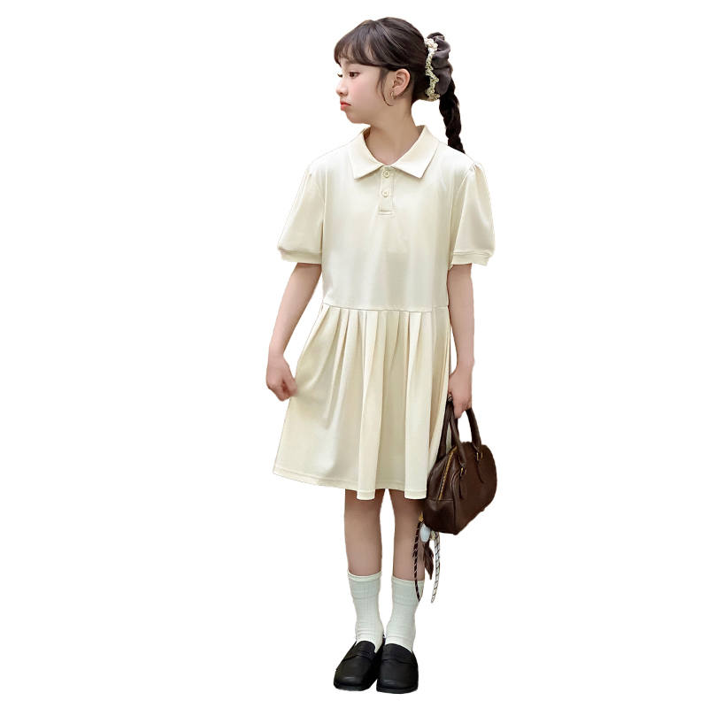 YALU Grade School Dresses Polo Collar Moderate Midi Skirt