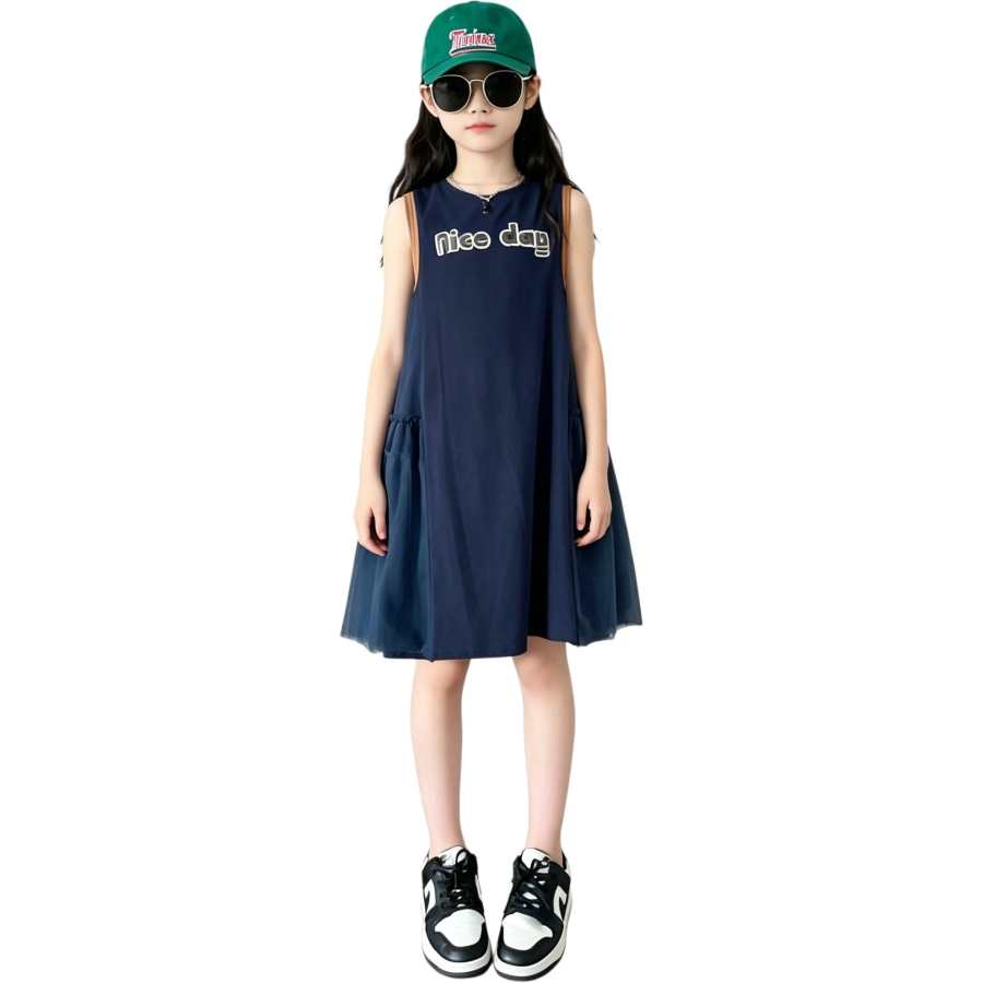 YALU Grade School Dresses Crew Neck Moderate Midi Skirt