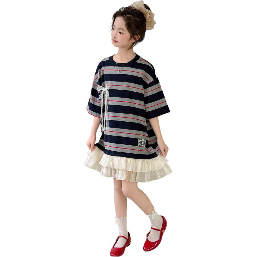 YALU Grade School Dresses Crew Neck Moderate Midi Skirt