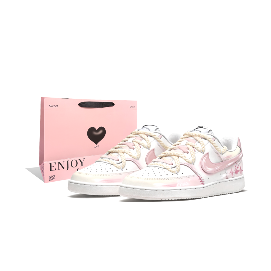 Nike Nike Court Vision 1 Pink Mist Leather Abrasion Resistant Lightweight Breathable Height Increasing Low top