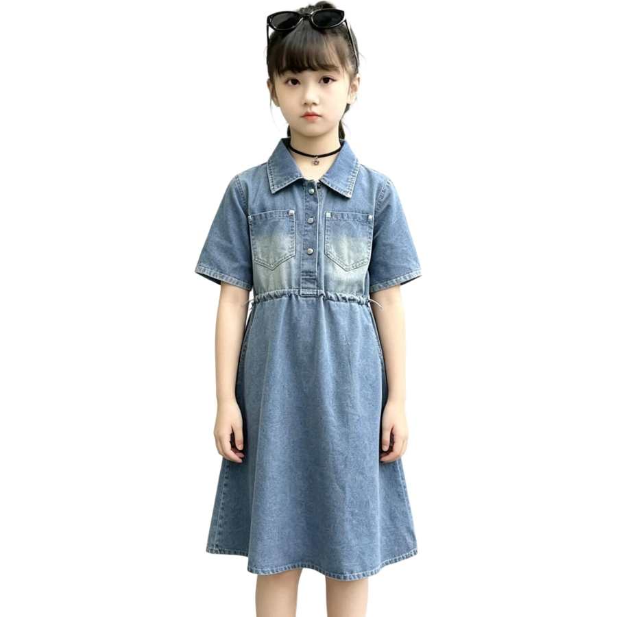 YALU Grade School Dresses Lapel Moderate Midi Skirt