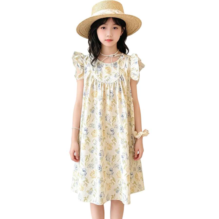 YALU Grade School Dresses Crew Neck Moderate Midi Skirt