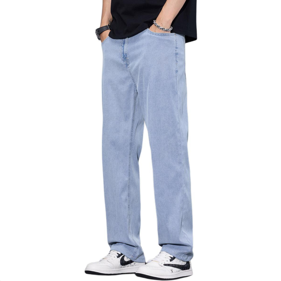 Tonlion Jeans Unisex Light Blue Thin Straight Fit Pants