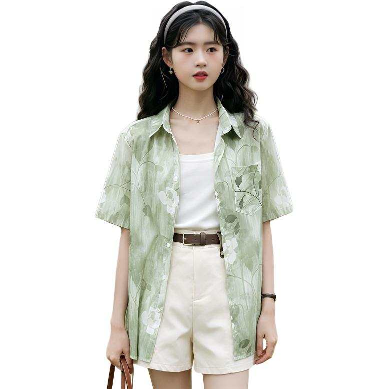 SIXUSICHOU Shirts Women's Green Lapel Thin Other