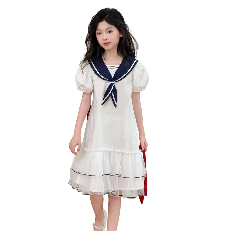 YALU Grade School Dresses Crew Neck Moderate Midi Skirt