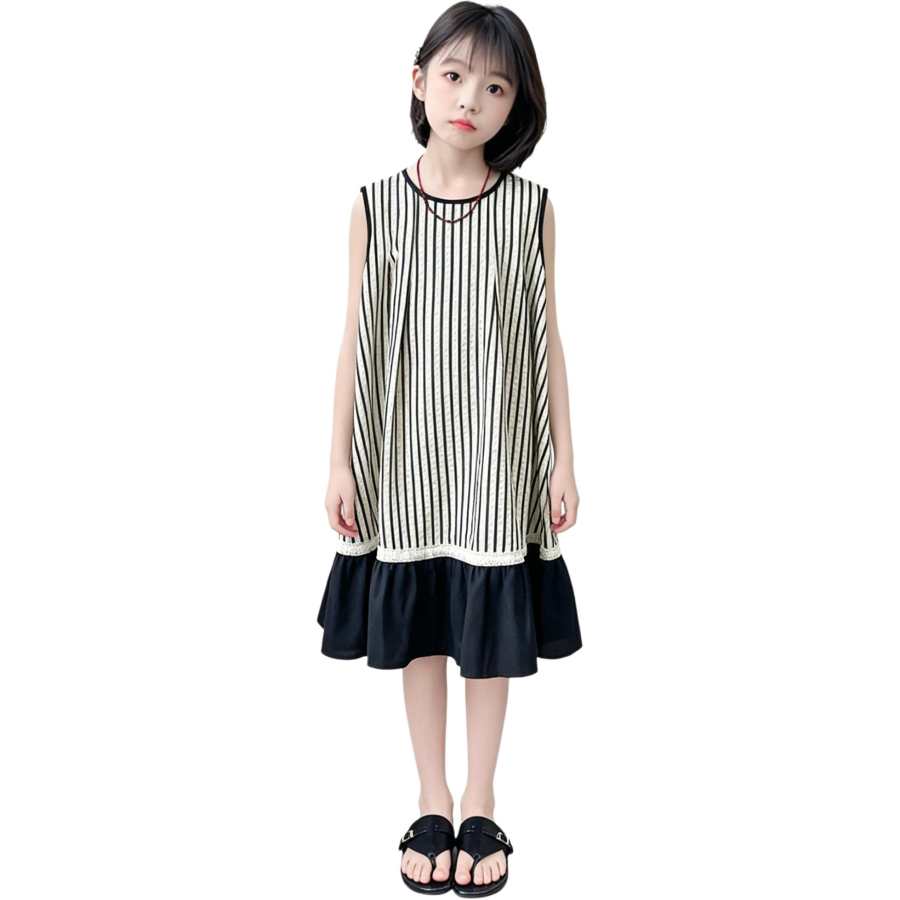 YALU Grade School Dresses Crew Neck Moderate Midi Skirt