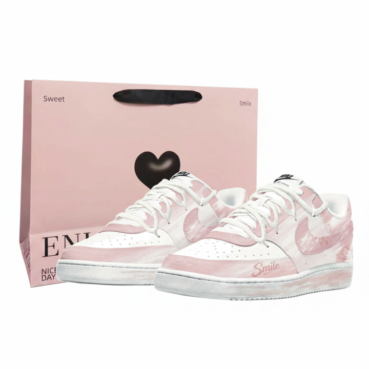 Nike Nike Court Vision 1 Pink White Sweetheart Leather Abrasion Resistant Lightweight Breathable Height Increasing Low top