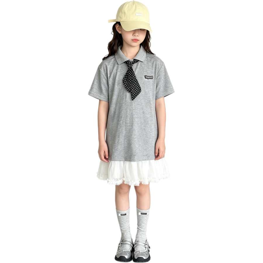 YALU Grade School Dresses Polo Collar Moderate Midi Skirt