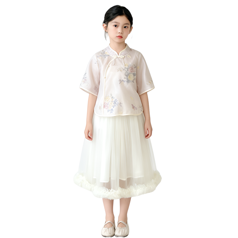 YALU Grade School Two Piece Skirt Sets Stand Collar Thin Long Skirt