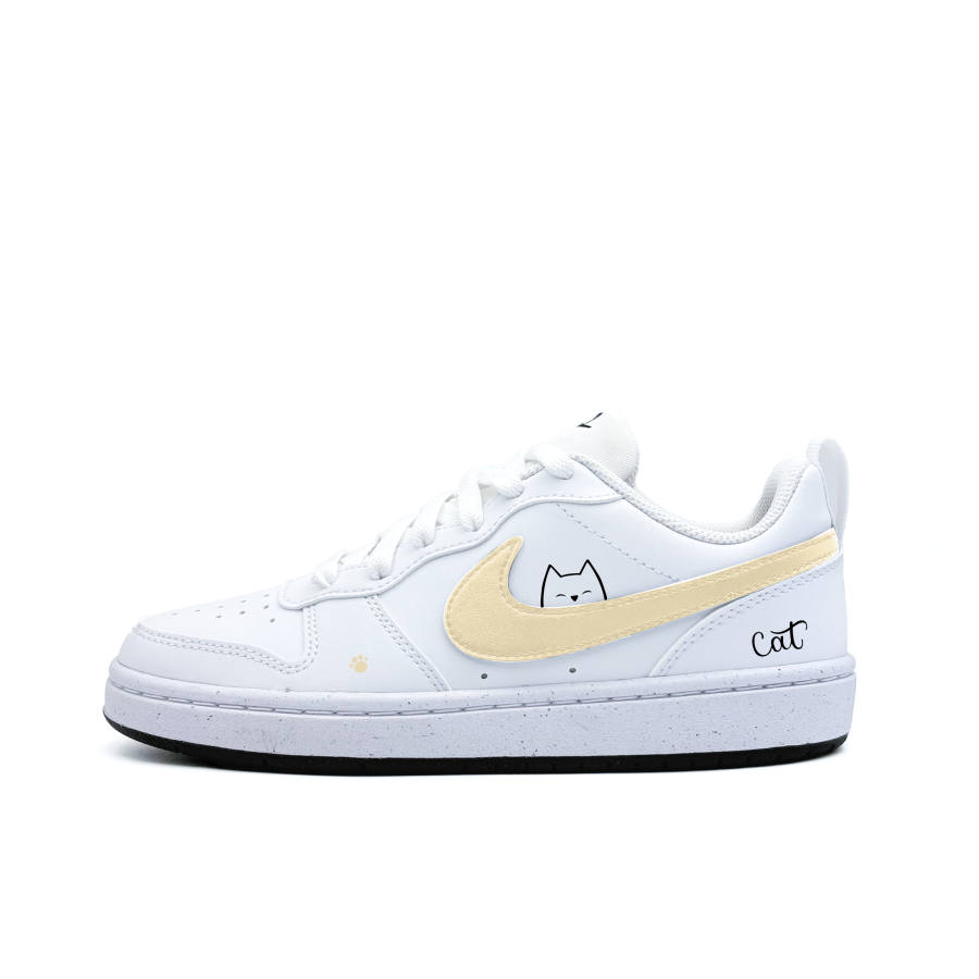 Nike Nike Court Borough Custard Cat Synthetic Leather Low top Kids' Skateboarding Shoes Black White Teenagers