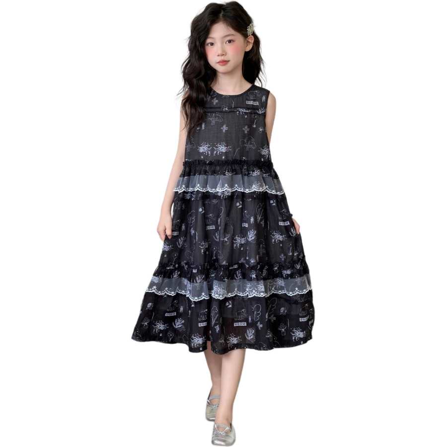 YALU Grade School Dresses Crew Neck Moderate Midi Skirt