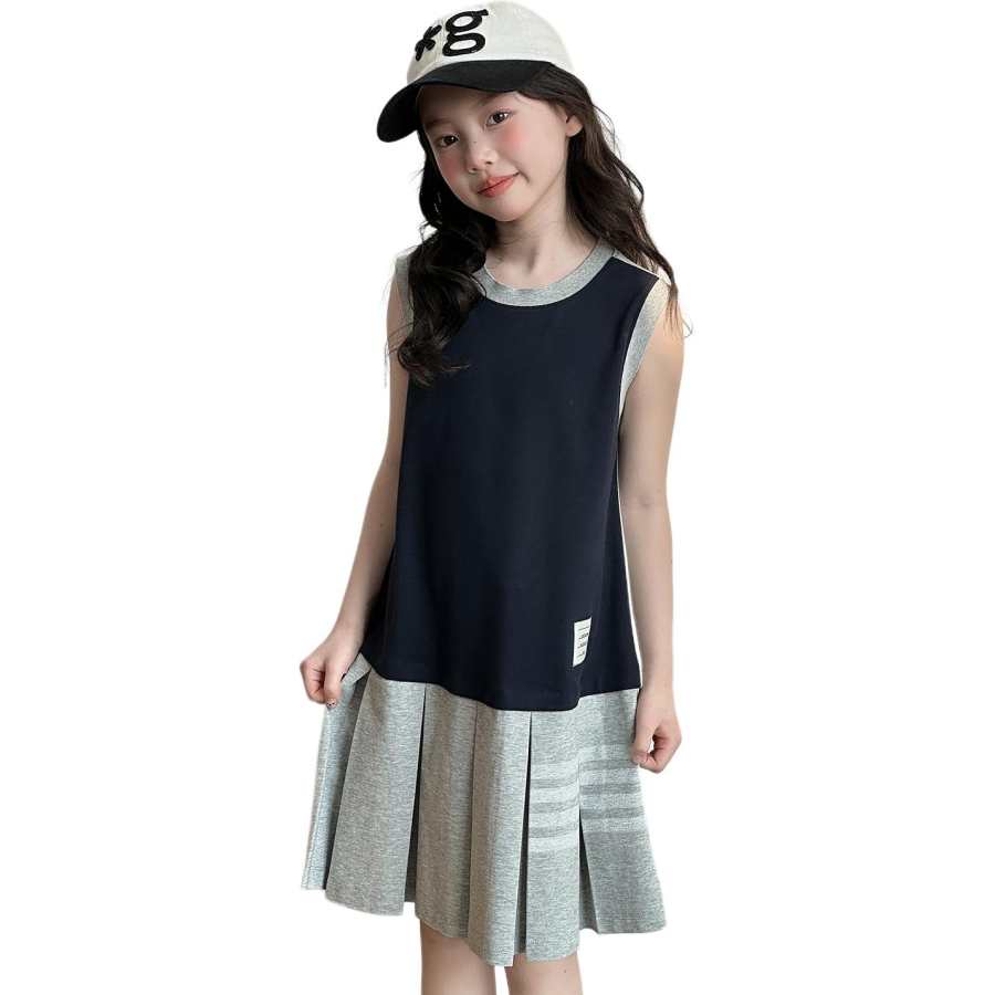 YALU Grade School Dresses Crew Neck Moderate Midi Skirt
