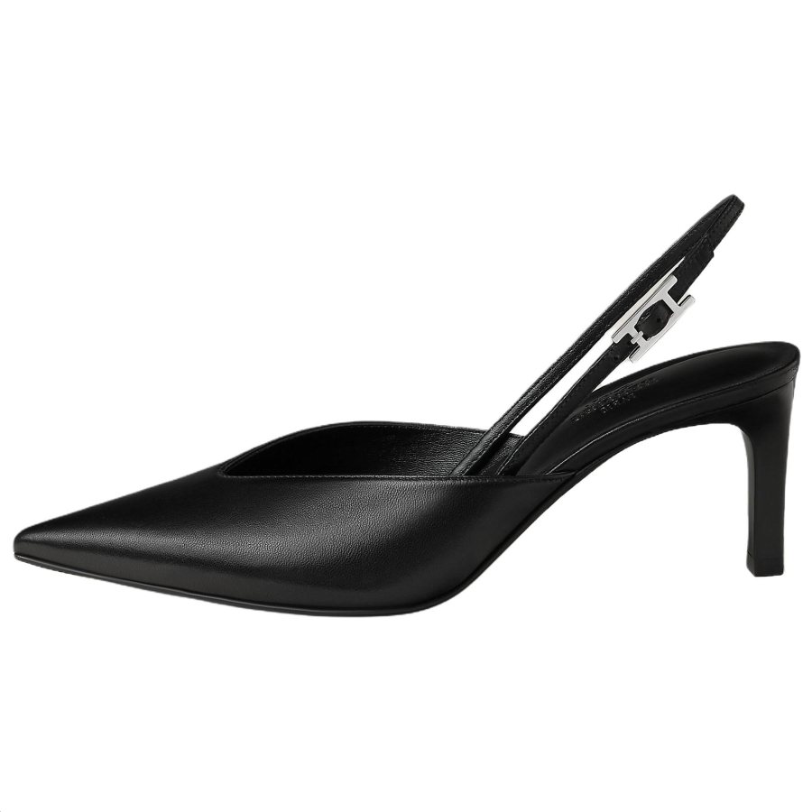 HERMES Nicoletta Leather Slim Heel High Heels 7cm Women's Black