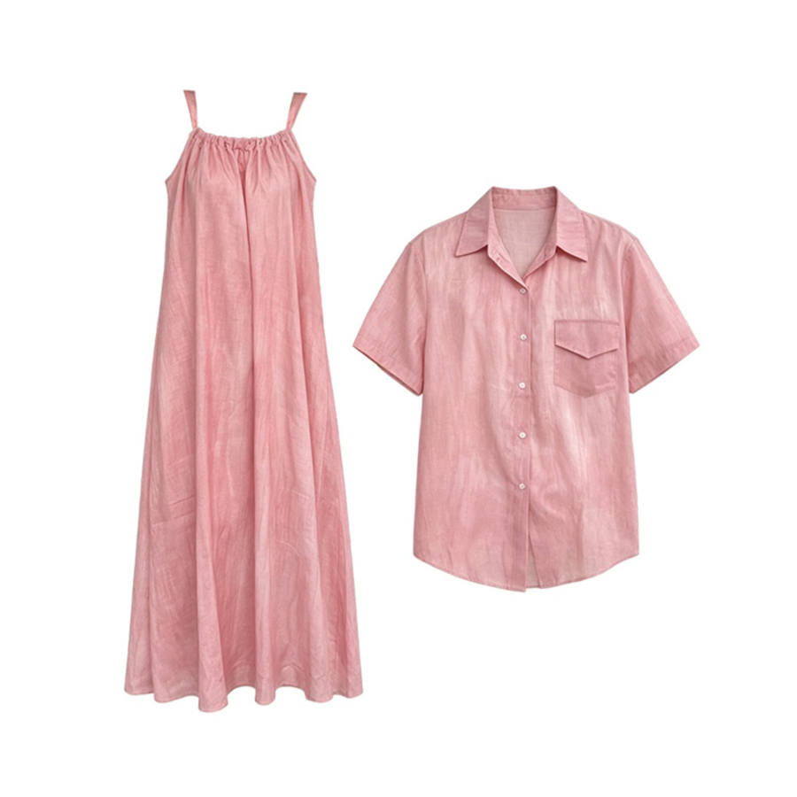 TUSHIFEI Couple Sets Women's Polo Collar Moderate Long Skirt