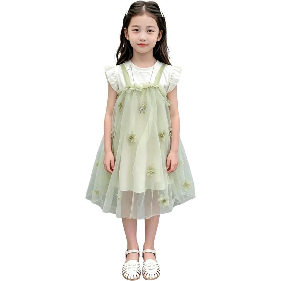 YALU Grade School Two Piece Skirt Sets Crew Neck Moderate Midi Dress