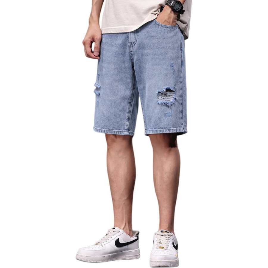 Tonlion Denim Shorts Unisex Light Blue Thin