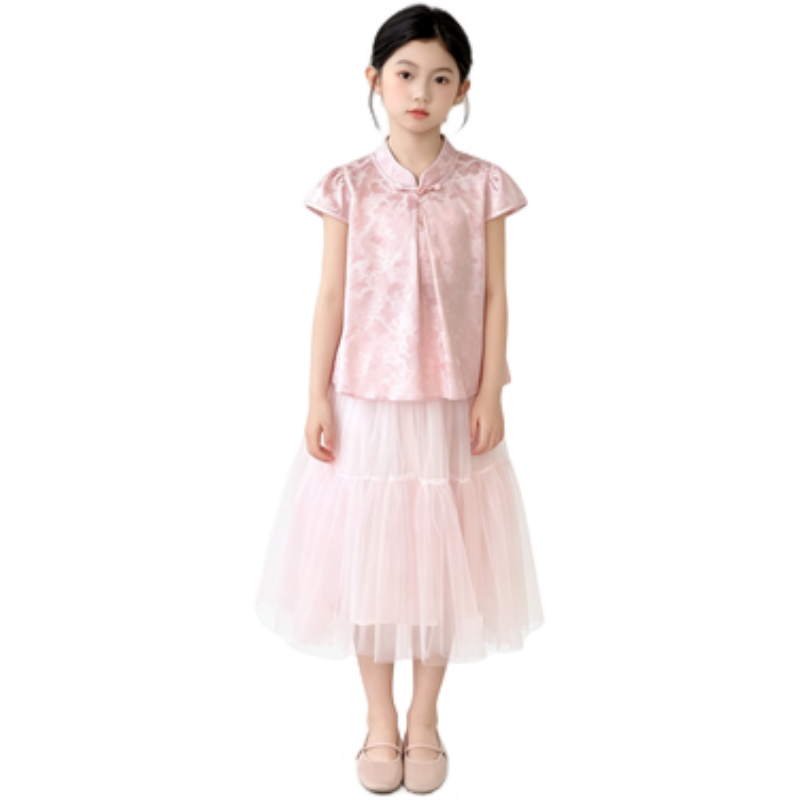 YALU Grade School Two Piece Skirt Sets Stand Collar Thin Long Skirt