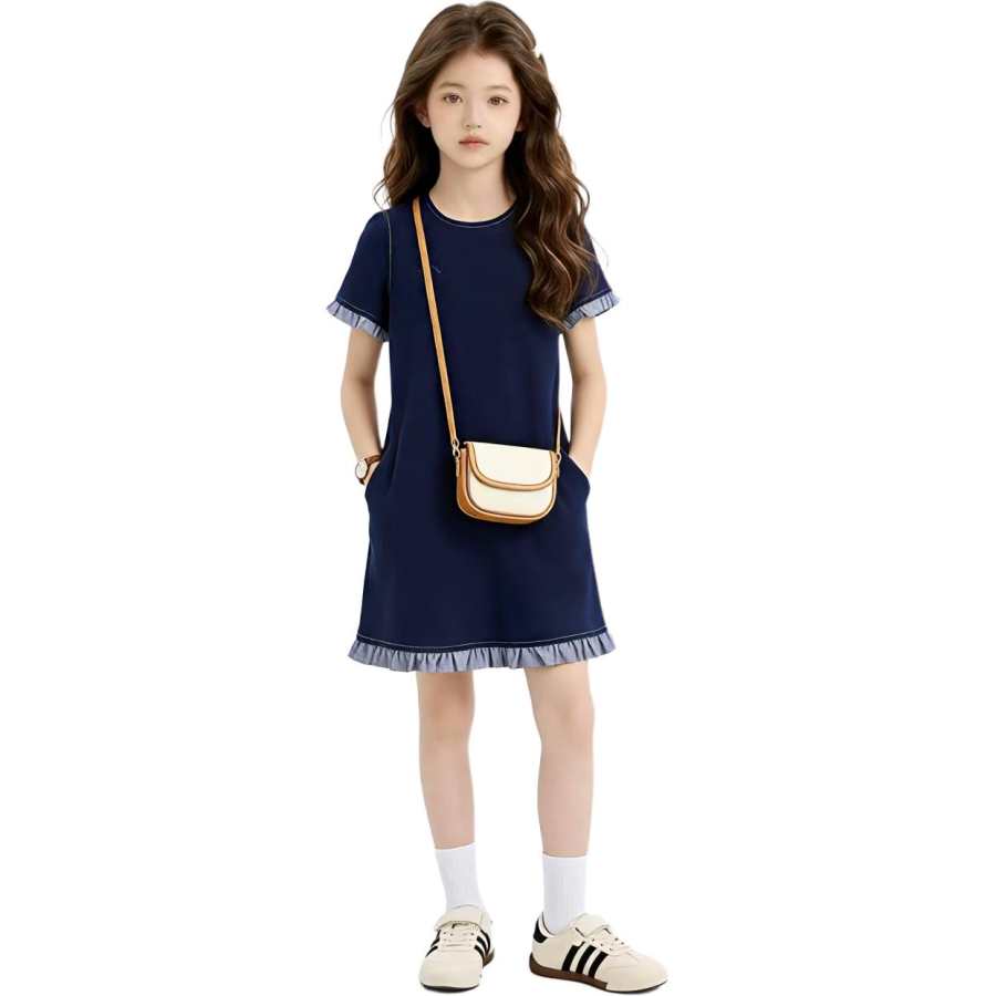 YALU Grade School Dresses Crew Neck Moderate Midi Skirt