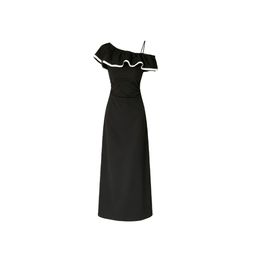 CPAURA Slip Dresses Women's Black Camisole Moderate Long Skirt