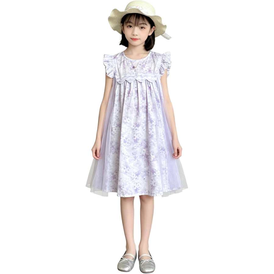 YALU Grade School Dresses Crew Neck Moderate Midi Skirt