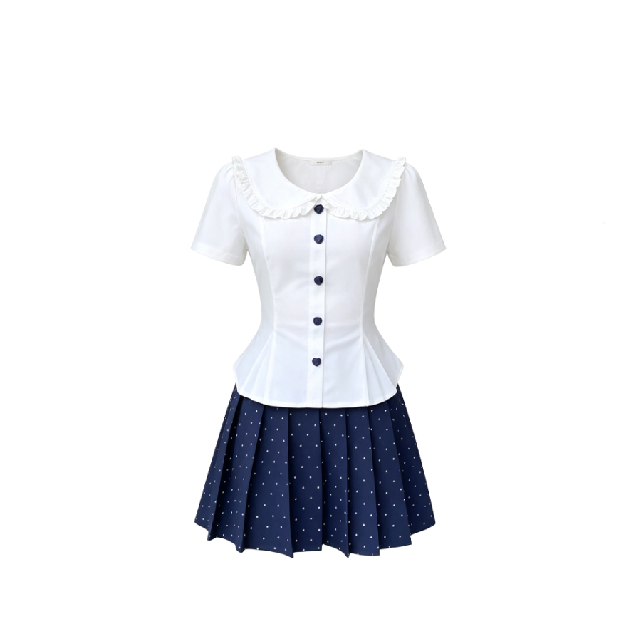 CPAURA Two Piece Skirt Sets Women's Peter Pan Collar Moderate Short Skirt