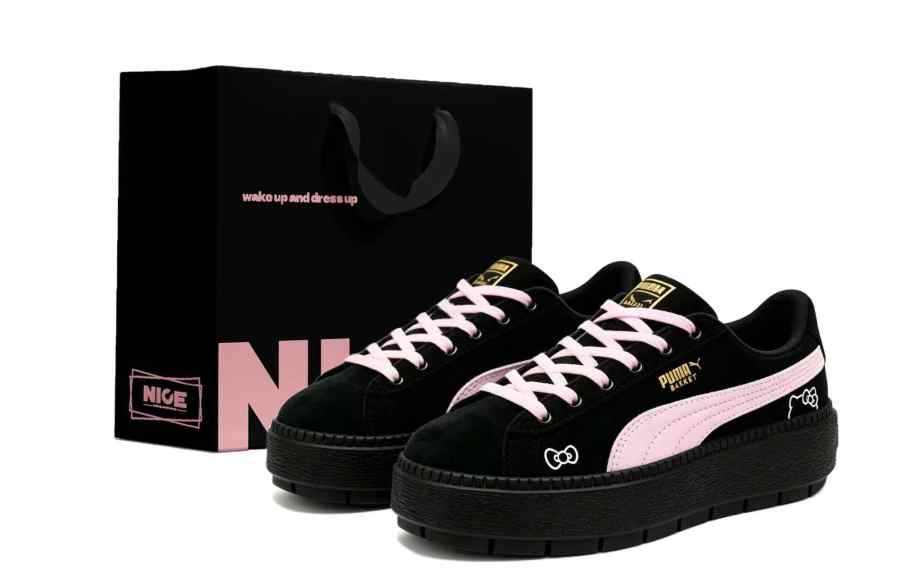 PUMA Platform Trace Cushioning Abrasion Resistant Low top Skateboard Shoes Women's Black Pink