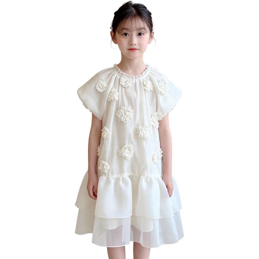 YALU Grade School Dresses Crew Neck Moderate Midi Skirt