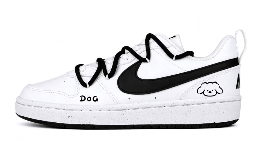 Nike Nike Court Borough Puppy Be Good Cushioning Low top Kids' Skateboarding Shoes Black White Teenagers