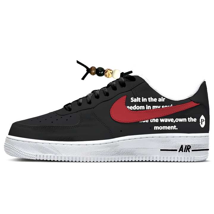 Nike Nike Air Force 1 Leather Cushioning Abrasion Resistant Low top Skateboard Shoes Unisex Black White Red