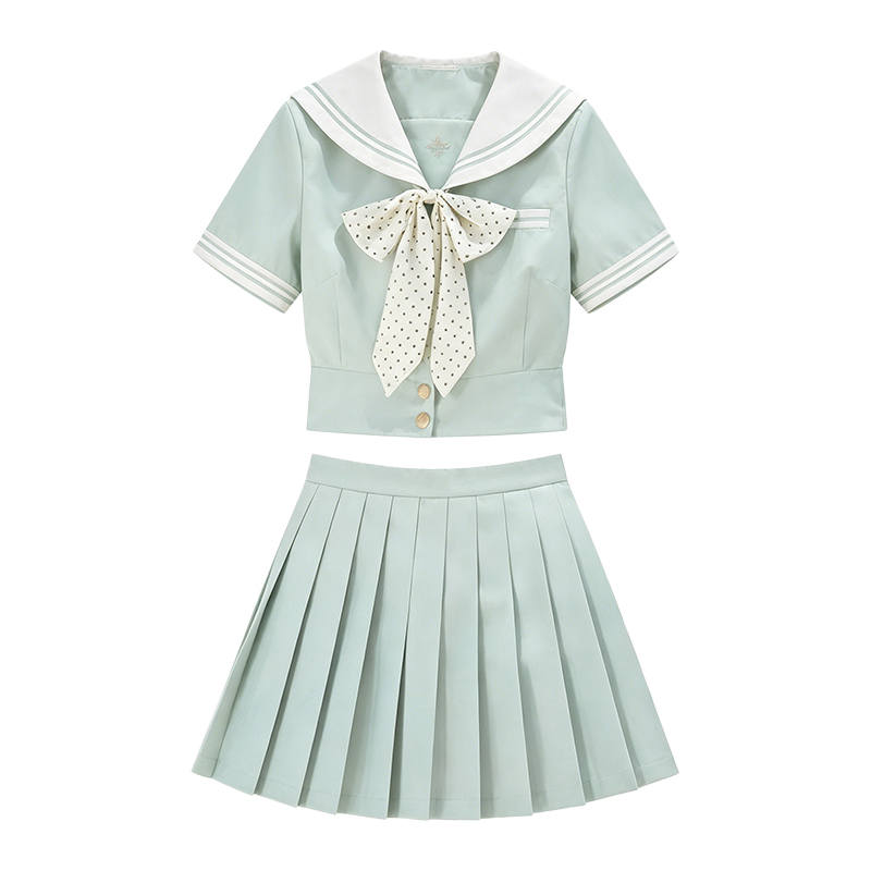 SIXUSICHOU Two Piece Skirt Sets Women's Navy Collar Thin Short Skirt
