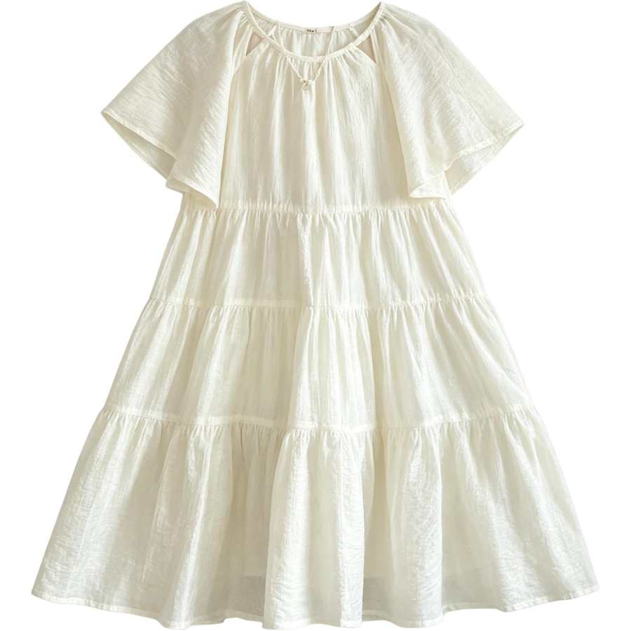 YALU Kids Dresses Crew Neck Thin Midi Dress Non Stretch