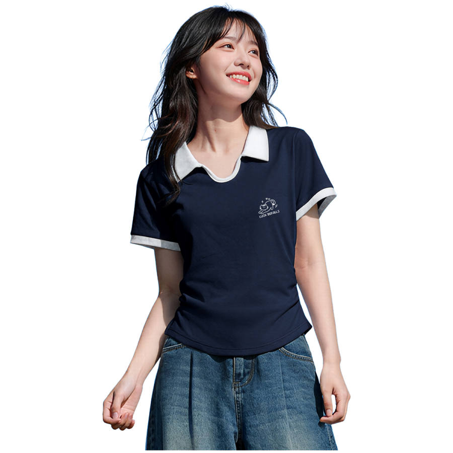 MINISO Polo Shirts Women's Lapel Thin Straight Fit