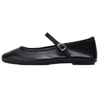 Reqins Leather Flat Mary Jane Shoes Women's Black