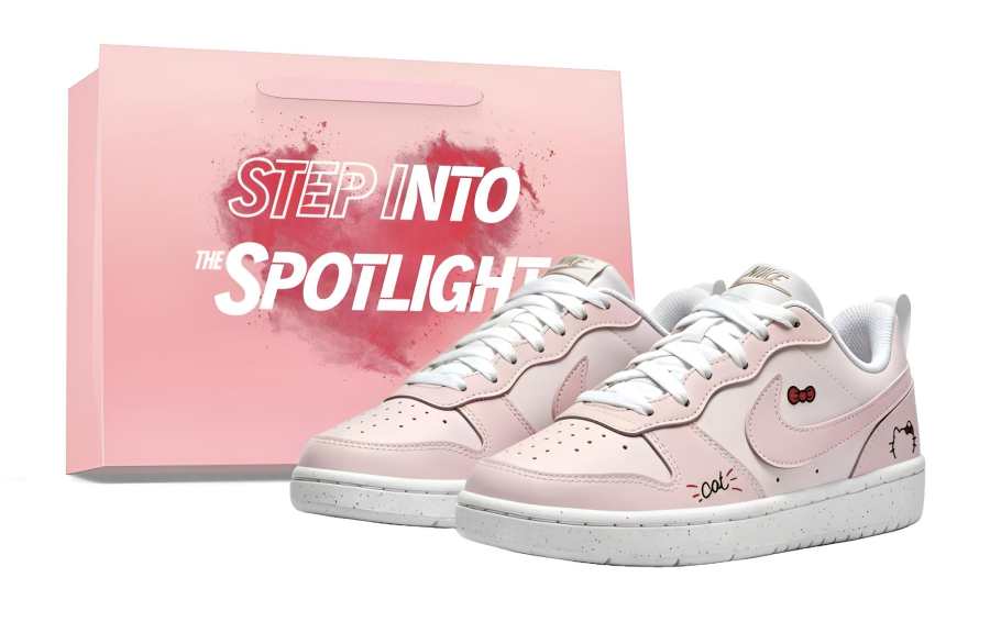 Nike Nike Court Borough Synthetic Leather Slip Resistant Abrasion Resistant Low top Skateboard Shoes Unisex Pink
