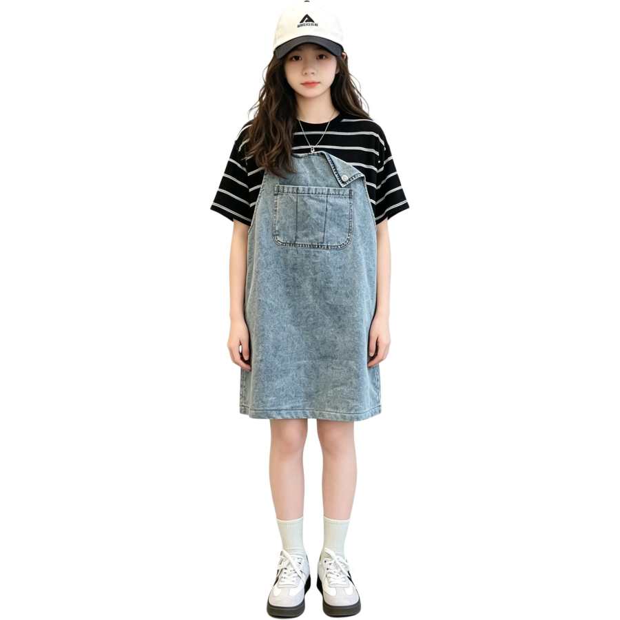 YALU Grade School Dresses Crew Neck Moderate Midi Skirt