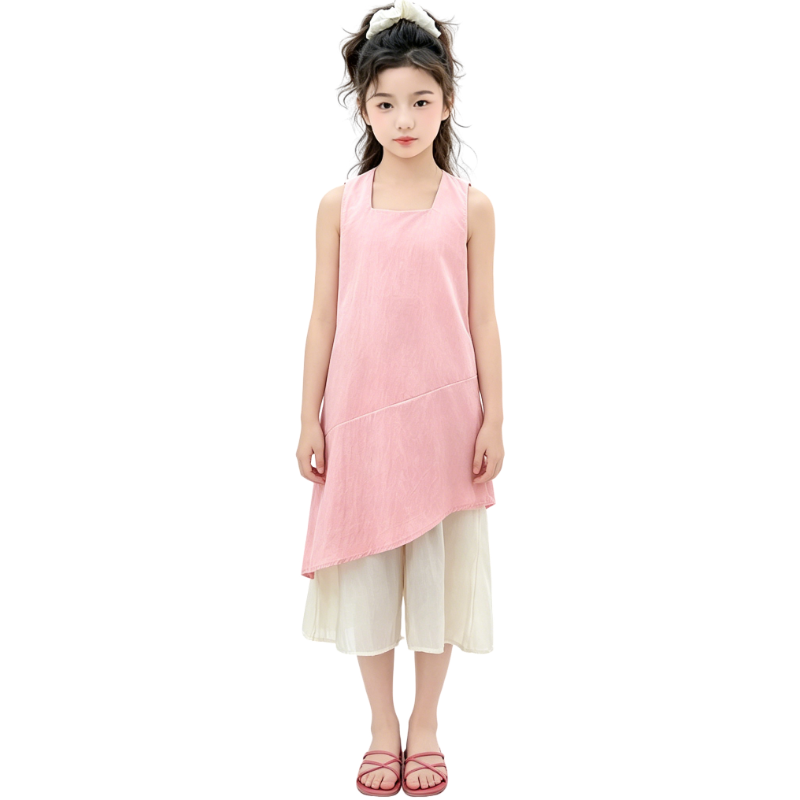 YALU Grade School Dresses Crew Neck Moderate Midi Skirt