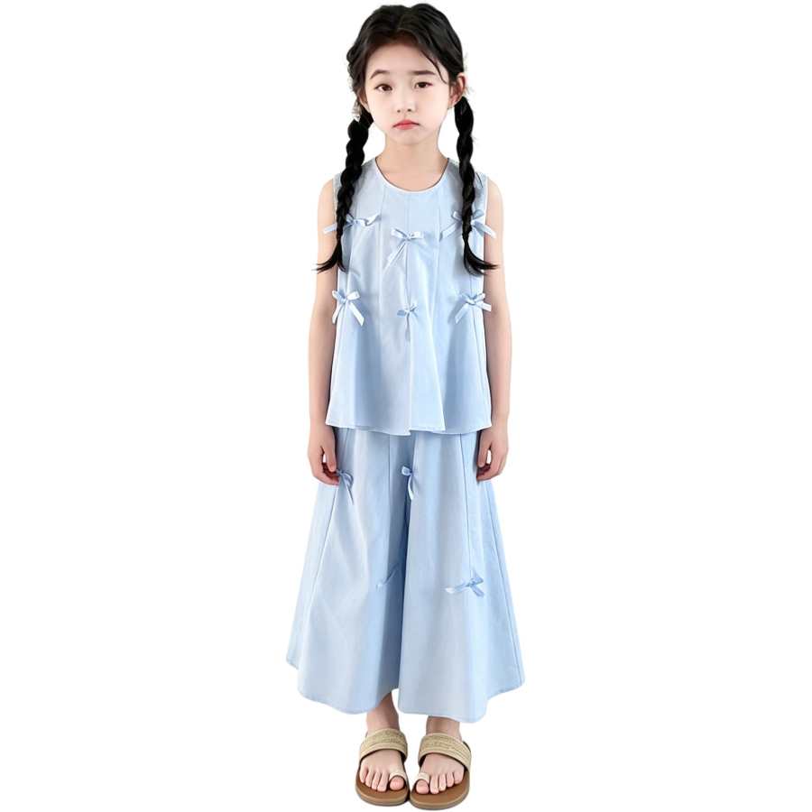 YALU Grade School Two Piece Skirt Sets Crew Neck Thin Midi Dress