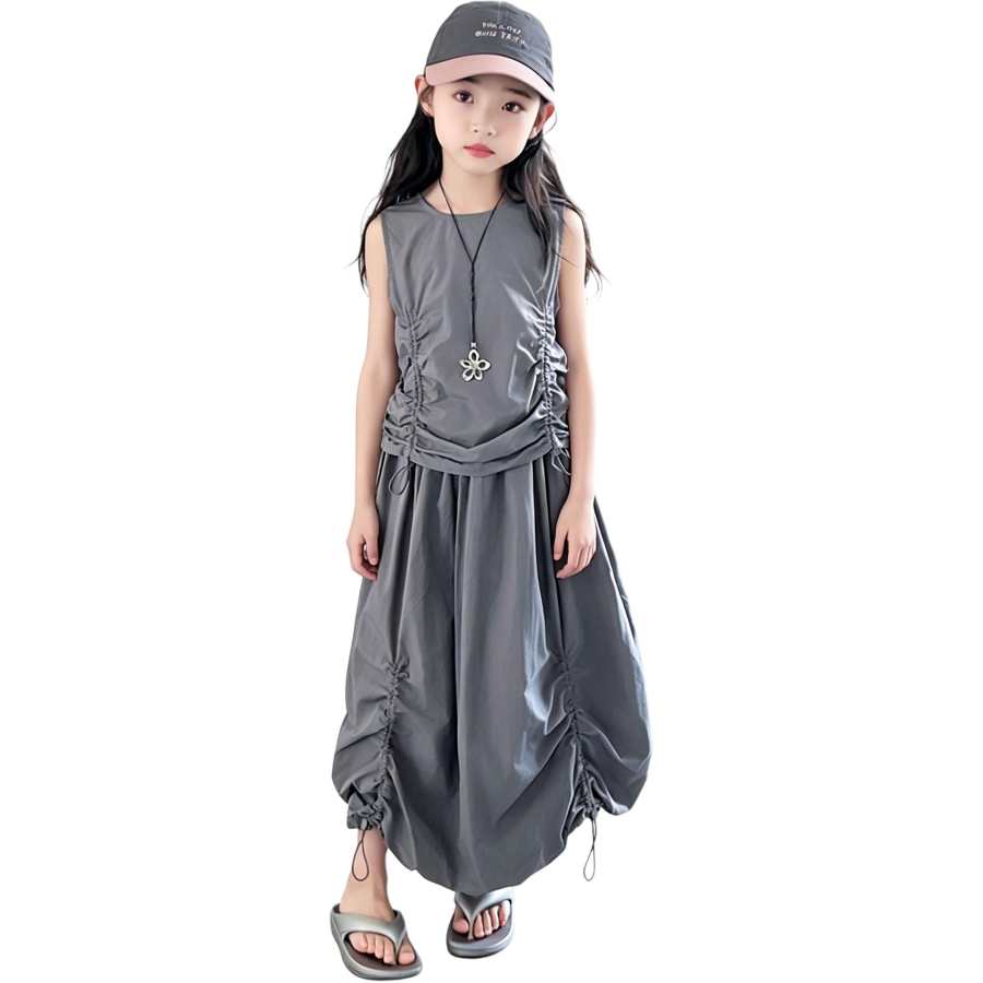 YALU Grade School Two Piece Skirt Sets Crew Neck Thin Short Skirt