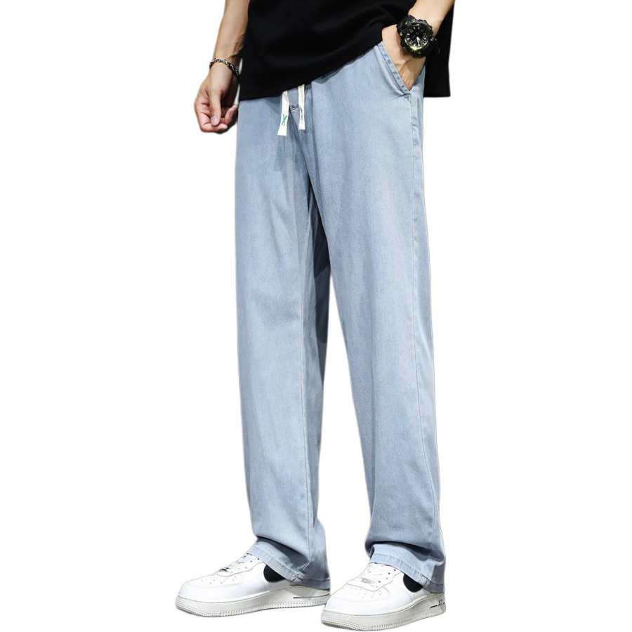 Tonlion Jeans Unisex Light Blue Thin Straight Fit Pants
