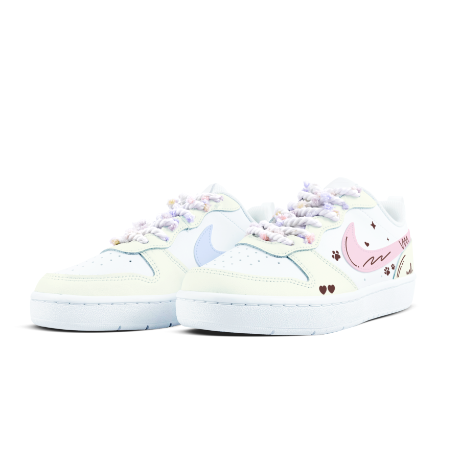 Nike Nike Court Borough Cat Paw Stealing Heart Pink Blue Mismatched Leather Kids' Skateboarding Shoes Teenagers