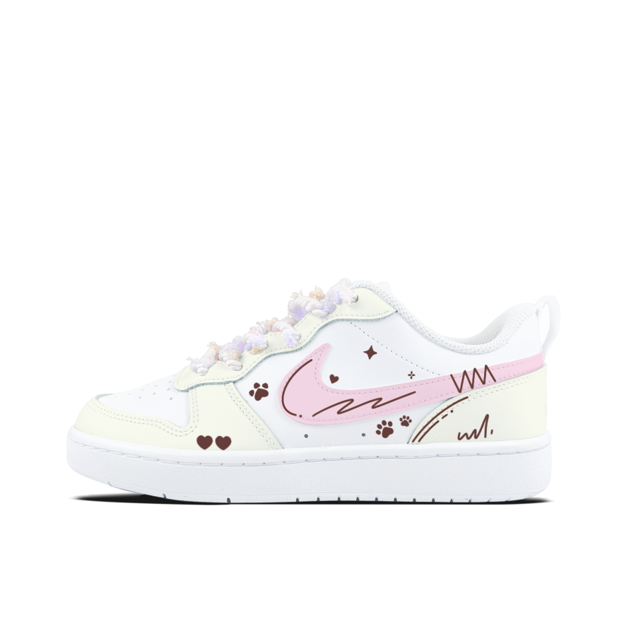 Nike Nike Court Borough Cat Paw Stealing Heart Pink Hook Kids' Skateboarding Shoes Teenagers