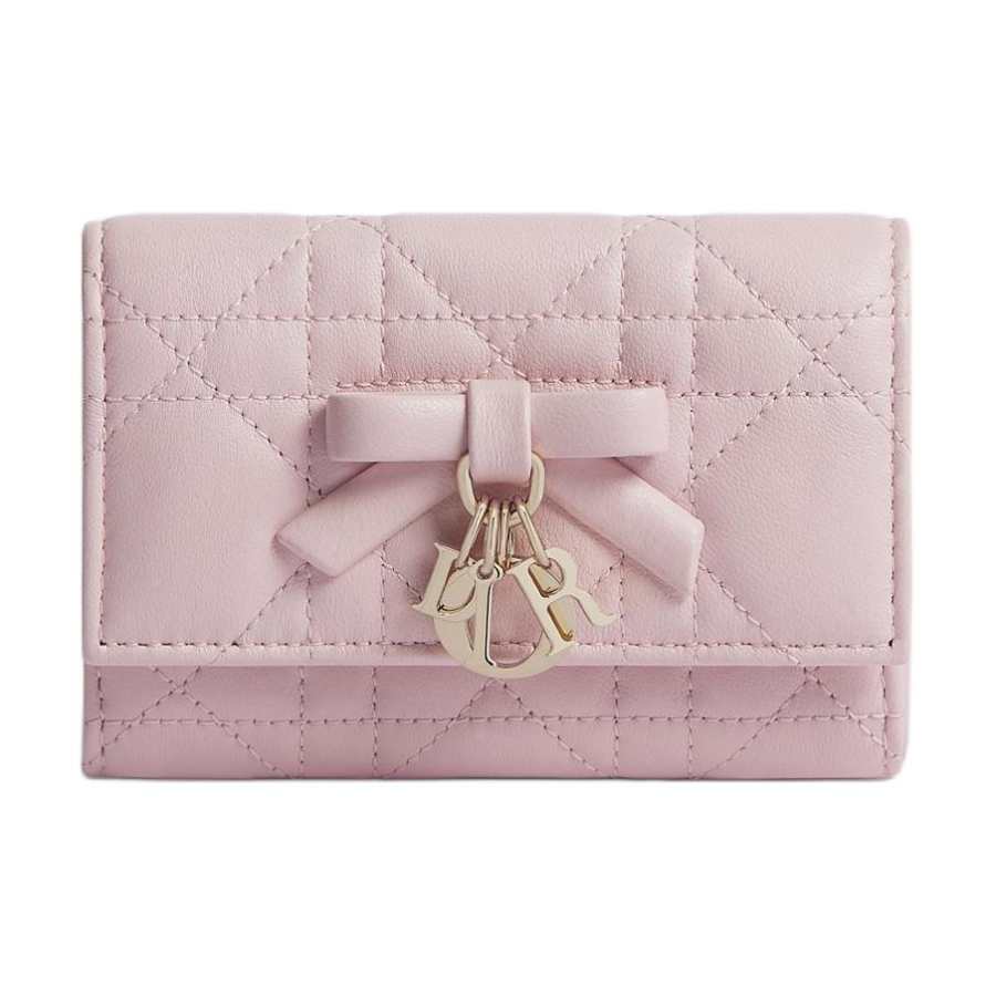 DIOR Lady Dior Sheepskin Wallet Women's Soft Pink