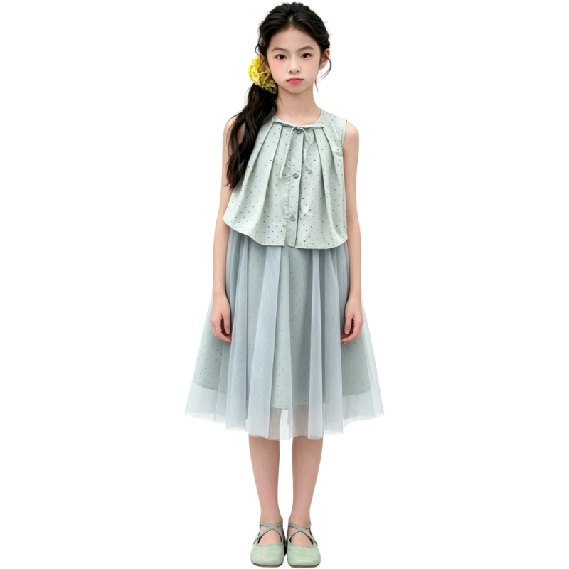 YALU Grade School Dresses Crew Neck Moderate Midi Skirt